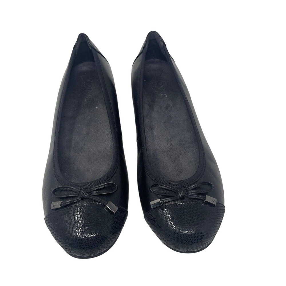 Vionic Minna Black Leather Ballet Flats Slip On Comfort Womens 10